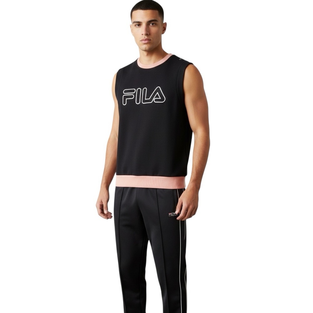Retro Fila Sleeveless Sweatshirt Sweater Vest Navy Blue Pink Mens XS Logo